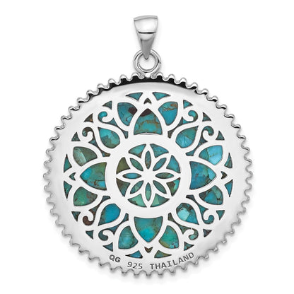 Sterling Silver Rhodium-Plated Reconstituted Turquoise Flower Pendant