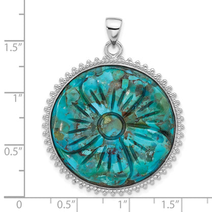 Sterling Silver Rhodium-Plated Reconstituted Turquoise Flower Pendant