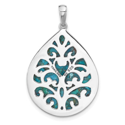 Sterling Silver Rhodium-Plated Reconstituted Turquoise Teardrop Pendant