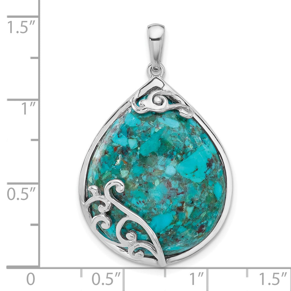 Sterling Silver Rhodium-Plated Reconstituted Turquoise Teardrop Pendant