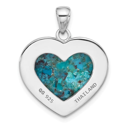 Sterling Silver Rhodium-Plated Reconstituted Turquoise Heart Pendant