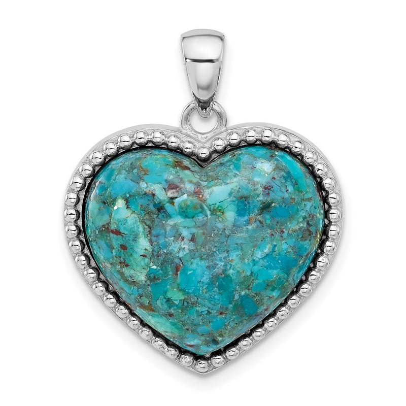 Sterling Silver Rhodium-Plated Reconstituted Turquoise Heart Pendant