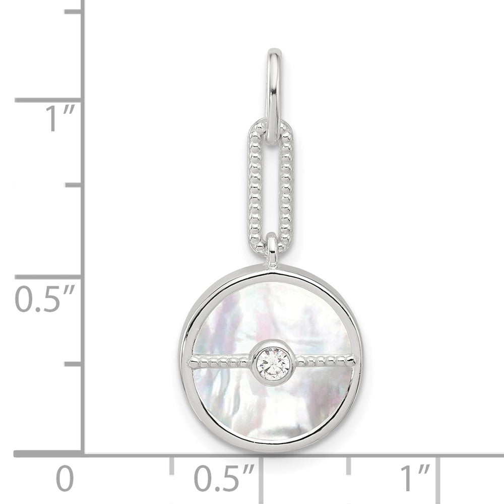 Sterling Silver E-Coated CZ and Mother of Pearl Pendant