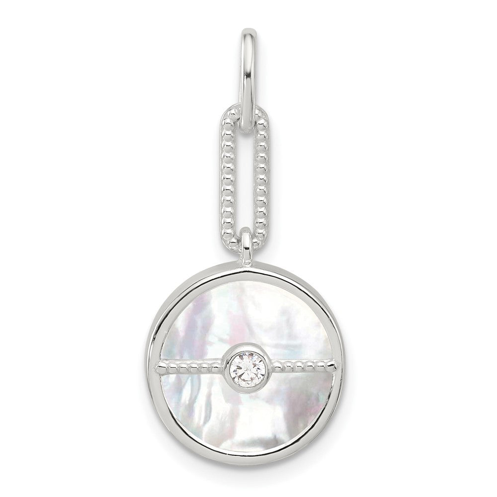 Sterling Silver E-Coated CZ and Mother of Pearl Pendant