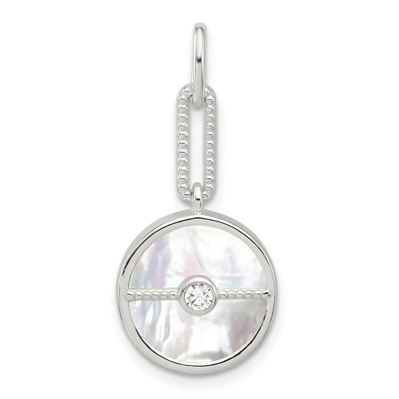 Sterling Silver E-Coated CZ and Mother of Pearl Pendant