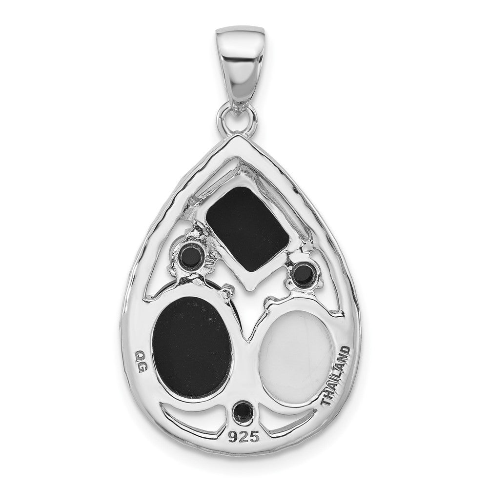Sterling Silver Rhodium-Plated Agate and Howlite Teardrop Pendant