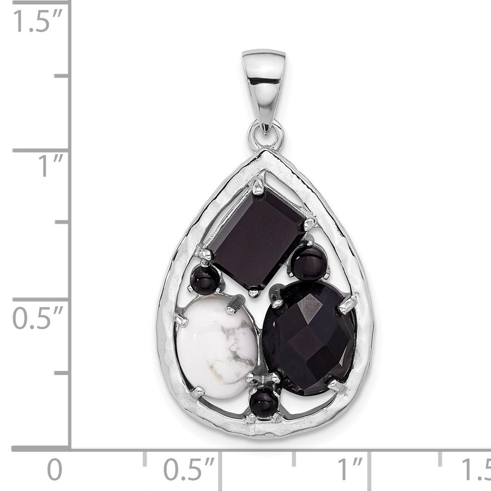 Sterling Silver Rhodium-Plated Agate and Howlite Teardrop Pendant