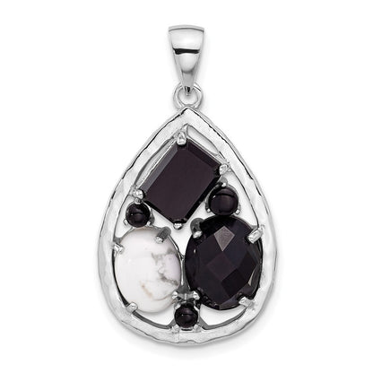 Sterling Silver Rhodium-Plated Agate and Howlite Teardrop Pendant