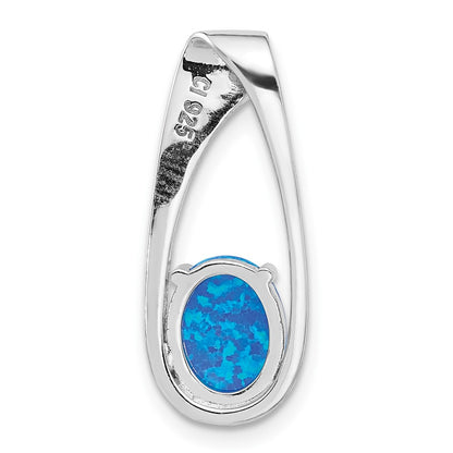Sterling Silver Rhodium-Plated Blue Created Opal Slide Pendant