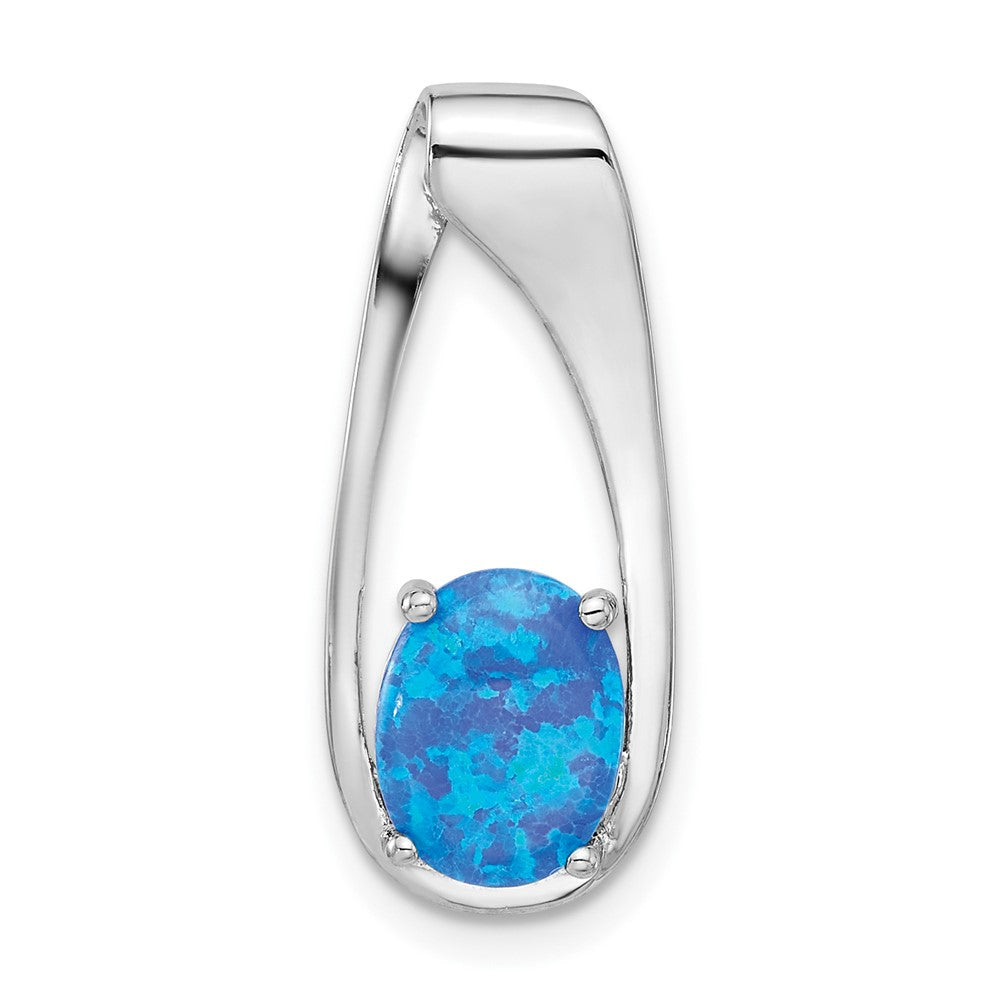 Sterling Silver Rhodium-Plated Blue Created Opal Slide Pendant