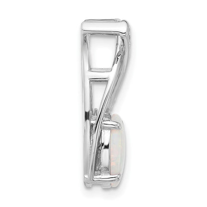 Sterling Silver Rhodium Plated CZ and White Created Opal Chain Slide Pendant