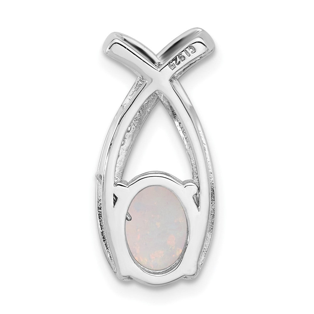 Sterling Silver Rhodium Plated CZ and White Created Opal Chain Slide Pendant