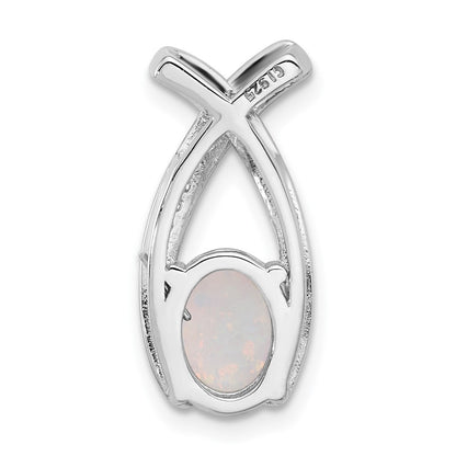 Sterling Silver Rhodium Plated CZ and White Created Opal Chain Slide Pendant