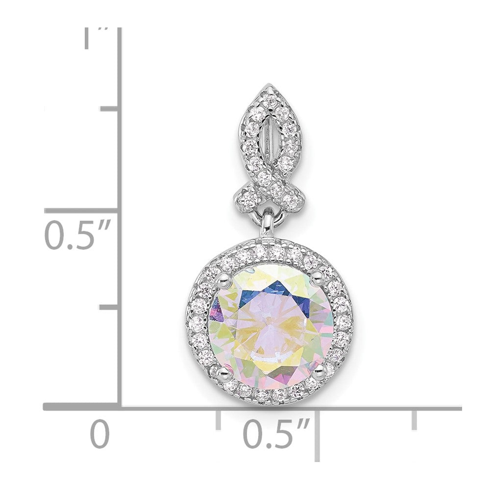 Sterling Silver Rhodium-Plated Iridescent CZ Pendant