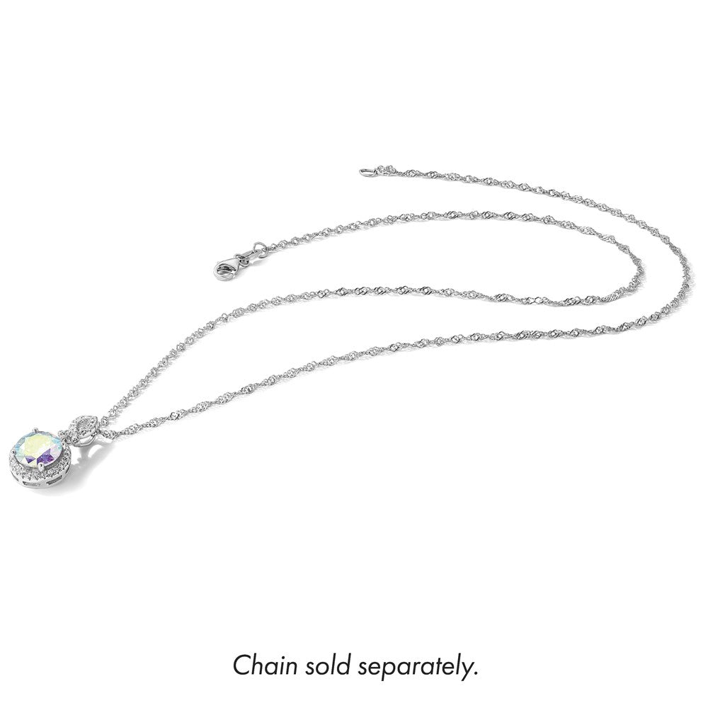 Sterling Silver Rhodium-Plated Iridescent CZ Pendant