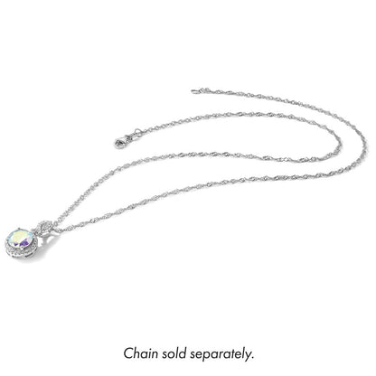 Sterling Silver Rhodium-Plated Iridescent CZ Pendant