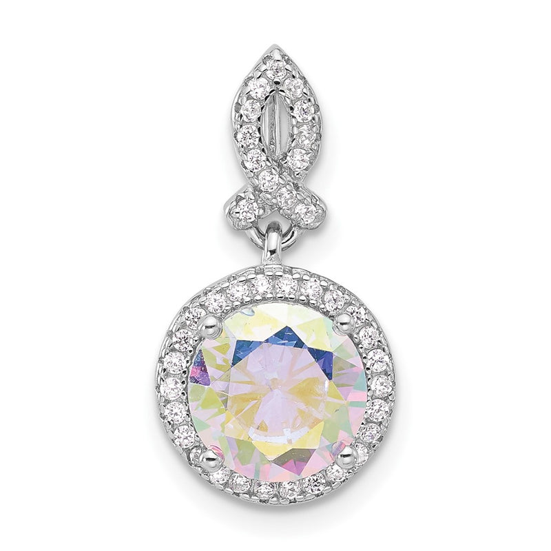 Sterling Silver Rhodium-Plated Iridescent CZ Pendant