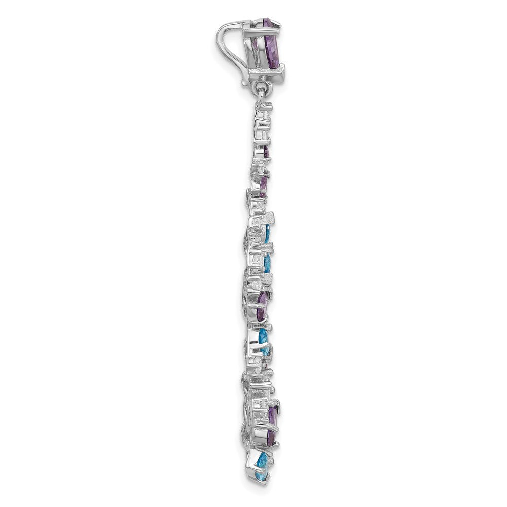 Sterling Silver Rhodium Plated Polished White/blue/purple CZ Teardrop Pendant