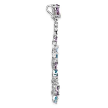 Sterling Silver Rhodium Plated Polished White/blue/purple CZ Teardrop Pendant