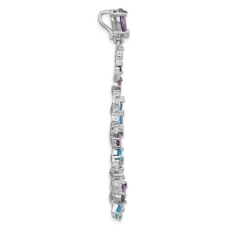 Sterling Silver Rhodium Plated Polished White/blue/purple CZ Teardrop Pendant