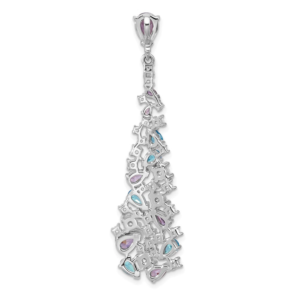 Sterling Silver Rhodium Plated Polished White/blue/purple CZ Teardrop Pendant
