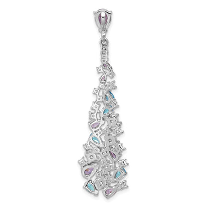 Sterling Silver Rhodium Plated Polished White/blue/purple CZ Teardrop Pendant