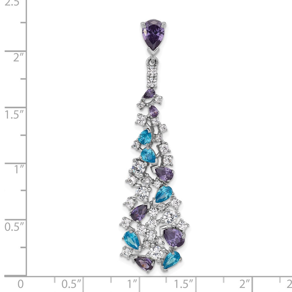 Sterling Silver Rhodium Plated Polished White/blue/purple CZ Teardrop Pendant