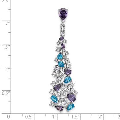 Sterling Silver Rhodium Plated Polished White/blue/purple CZ Teardrop Pendant
