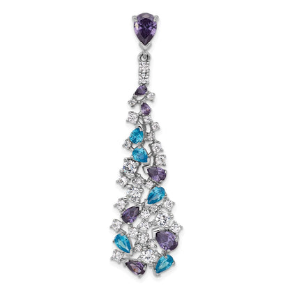 Sterling Silver Rhodium Plated Polished White/blue/purple CZ Teardrop Pendant