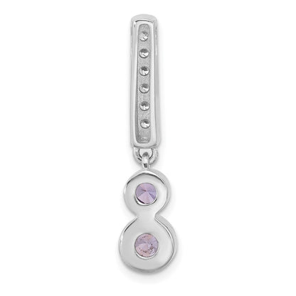 Sterling Silver Rhodium-Plated Polished Purple CZ Chain Slide