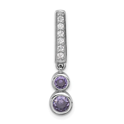 Sterling Silver Rhodium-Plated Polished Purple CZ Chain Slide