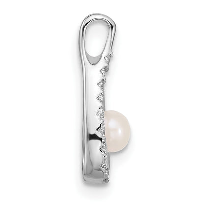 Sterling Silver Rhodium Plated Fwc Pearl/cz Wishbone Chain Slide Pendant