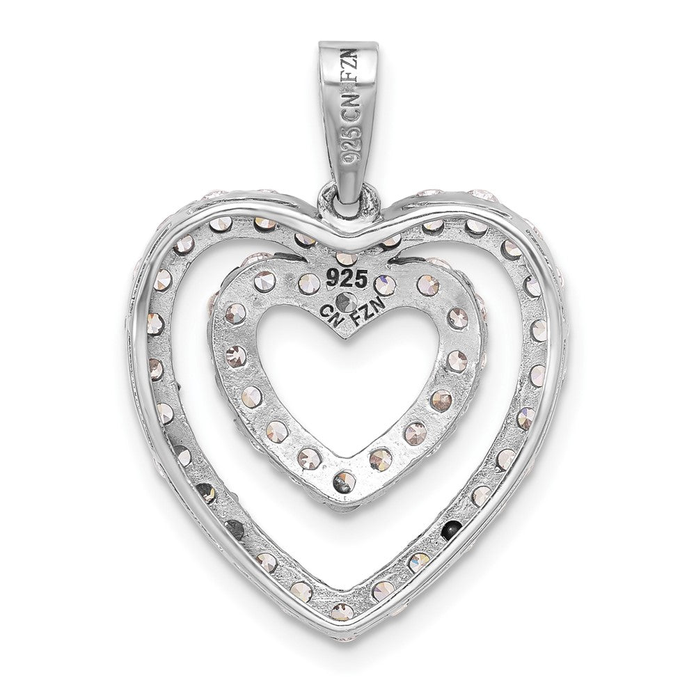 Sterling Silver Rhodium-Plated CZ Double Heart Pendant