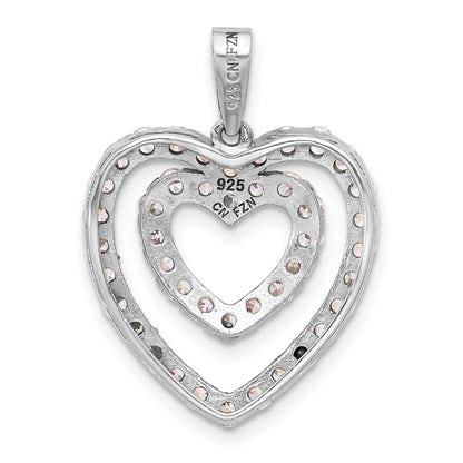 Sterling Silver Rhodium-Plated CZ Double Heart Pendant