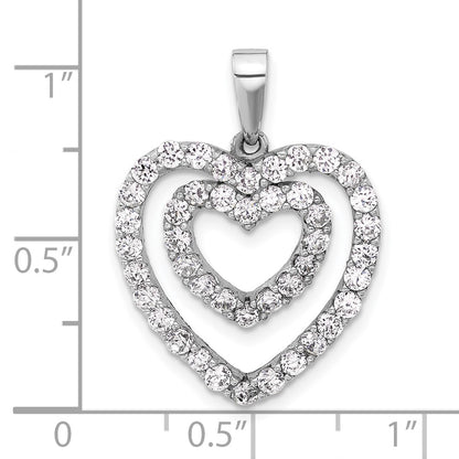 Sterling Silver Rhodium-Plated CZ Double Heart Pendant