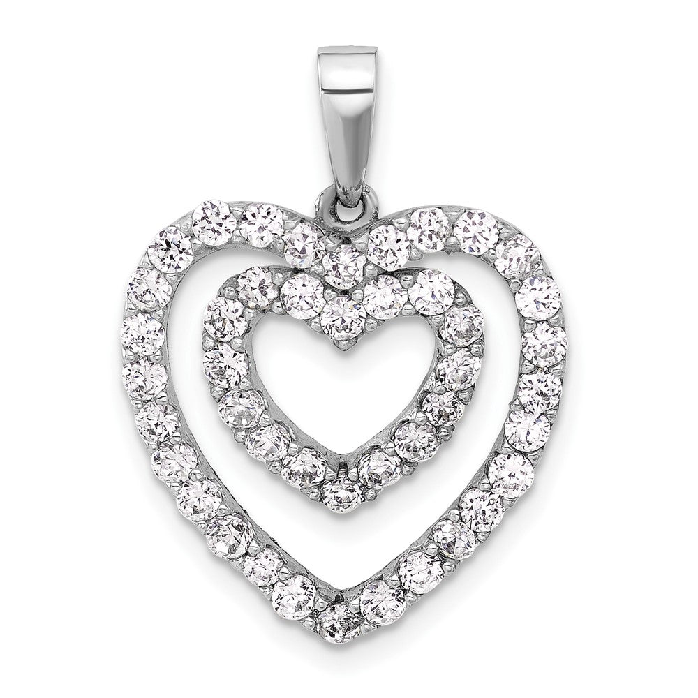 Sterling Silver Rhodium-Plated CZ Double Heart Pendant
