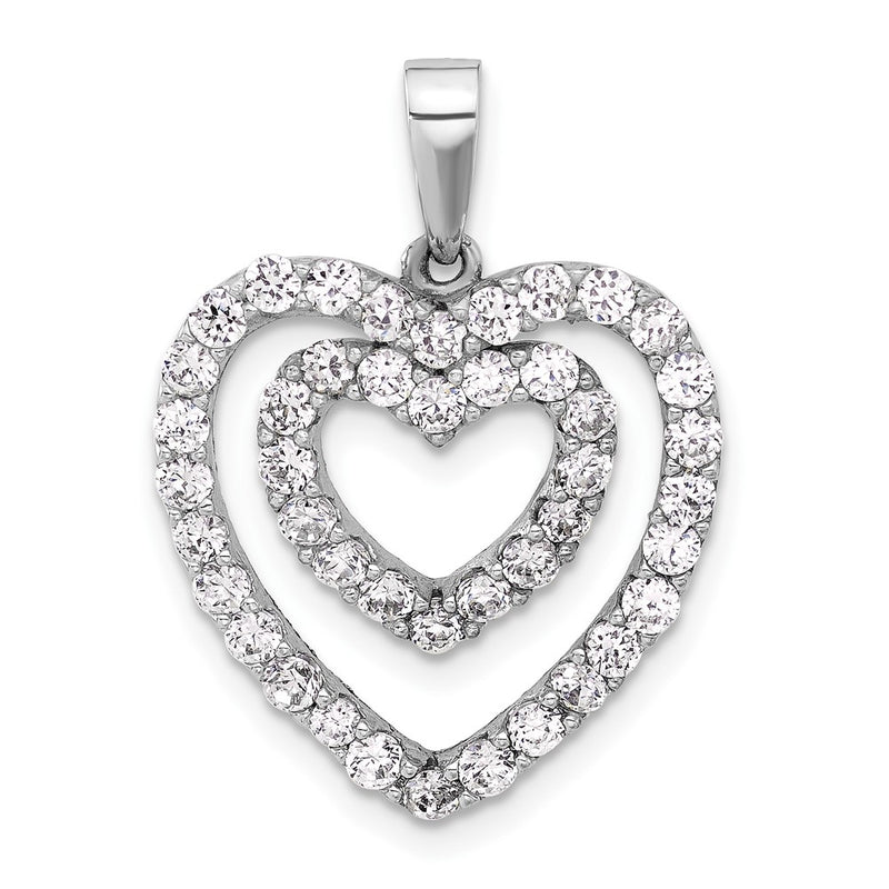 Sterling Silver Rhodium-Plated CZ Double Heart Pendant