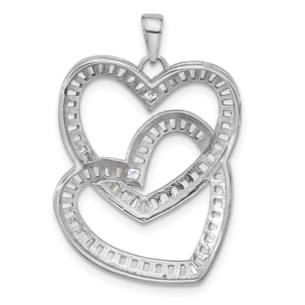 Sterling Silver Rhodium-Plated Intertwined CZ Hearts Pendant