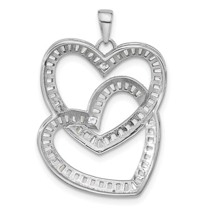 Sterling Silver Rhodium-Plated Intertwined CZ Hearts Pendant
