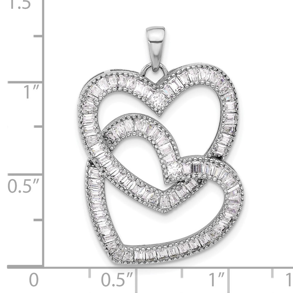 Sterling Silver Rhodium-Plated Intertwined CZ Hearts Pendant