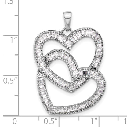 Sterling Silver Rhodium-Plated Intertwined CZ Hearts Pendant
