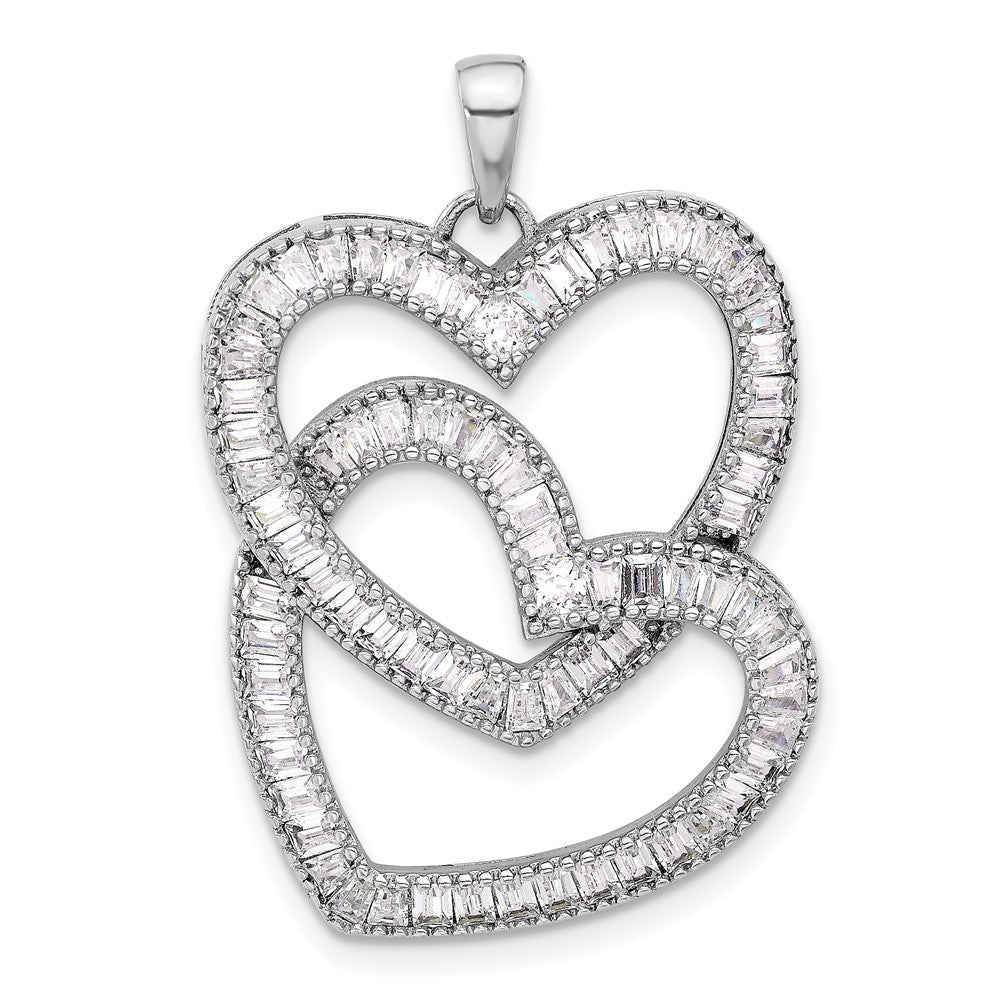 Sterling Silver Rhodium-Plated Intertwined CZ Hearts Pendant