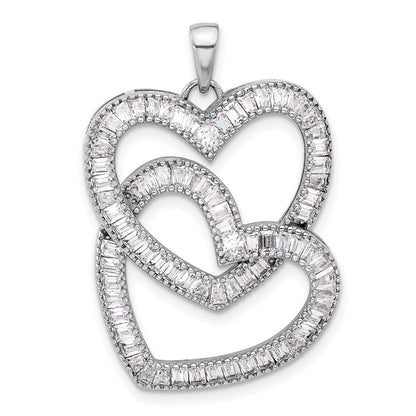 Sterling Silver Rhodium-Plated Intertwined CZ Hearts Pendant