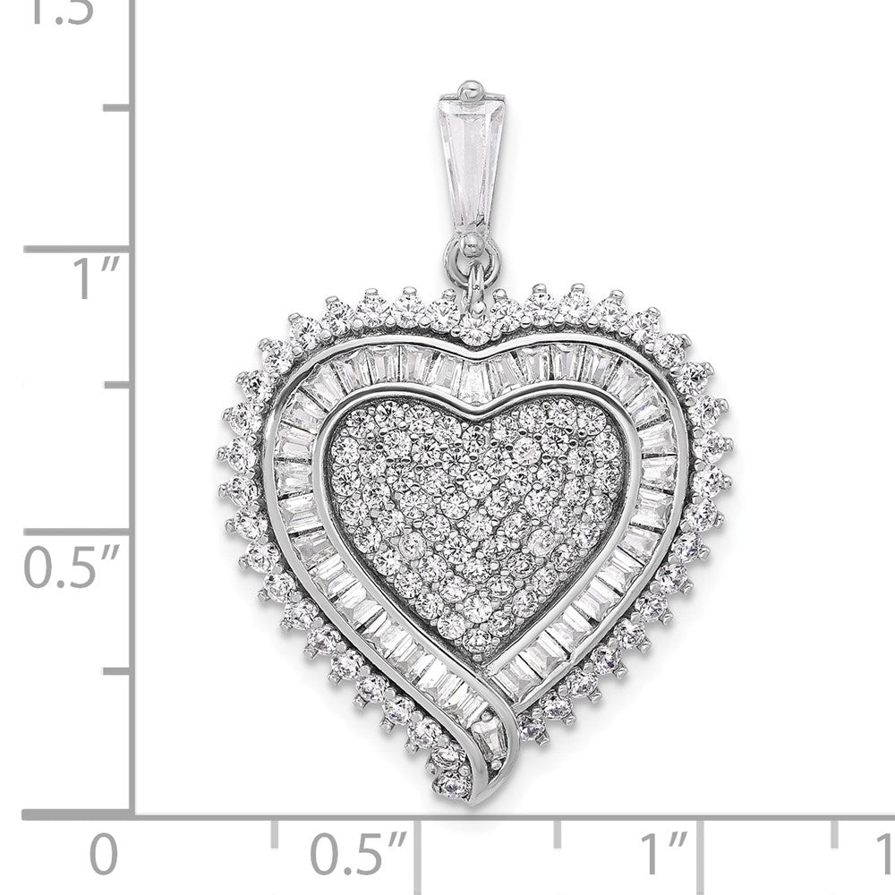 Sterling Silver Rhodium-Plated CZ Heart Pendant