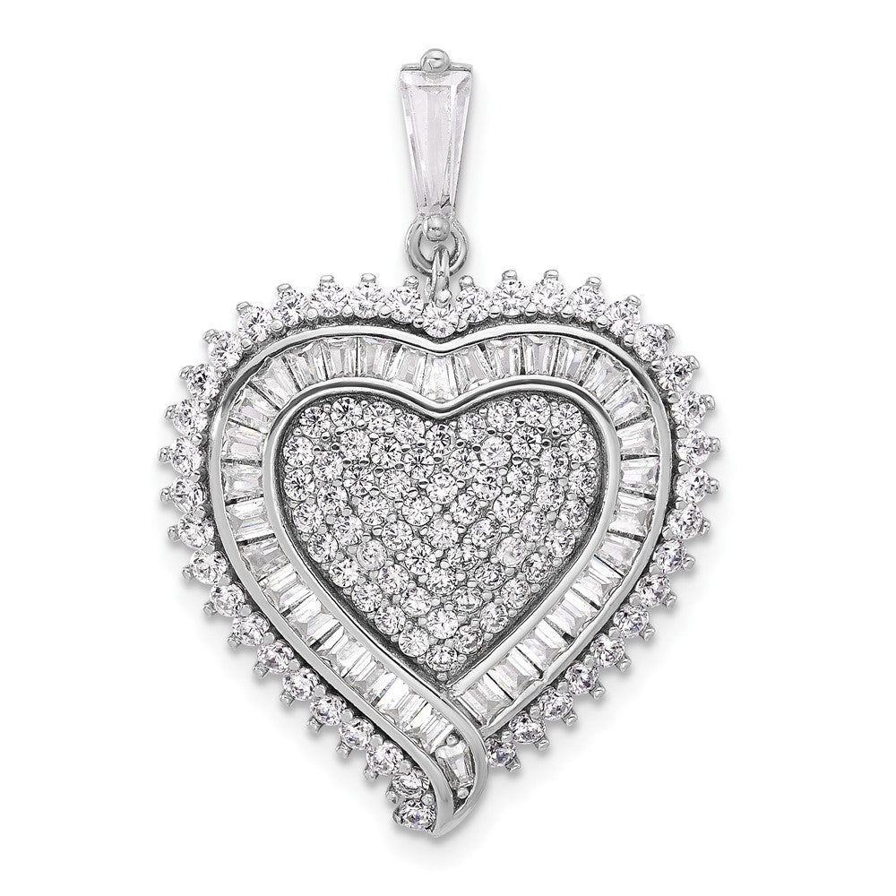 Sterling Silver Rhodium-Plated CZ Heart Pendant