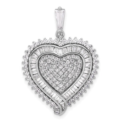 Sterling Silver Rhodium-Plated CZ Heart Pendant