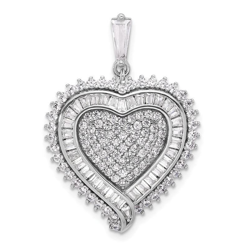 Sterling Silver Rhodium-Plated CZ Heart Pendant