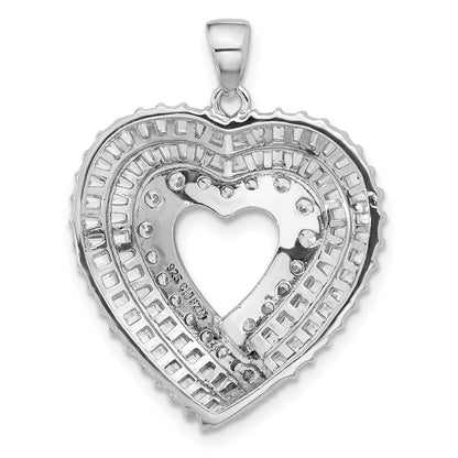Sterling Silver Rhodium-Plated CZ Heart Pendant