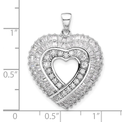 Sterling Silver Rhodium-Plated CZ Heart Pendant