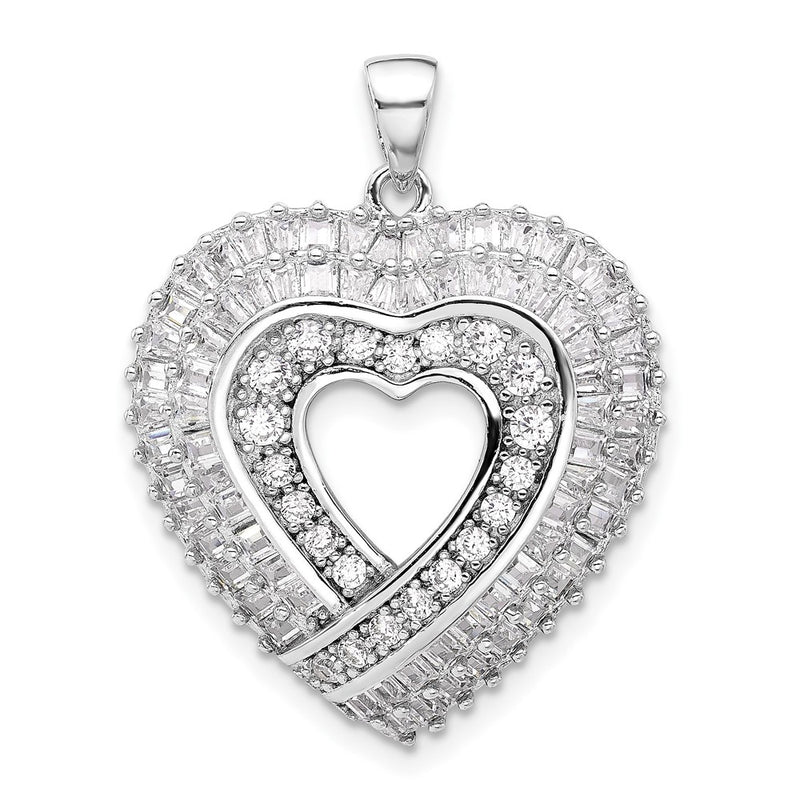 Sterling Silver Rhodium-Plated CZ Heart Pendant